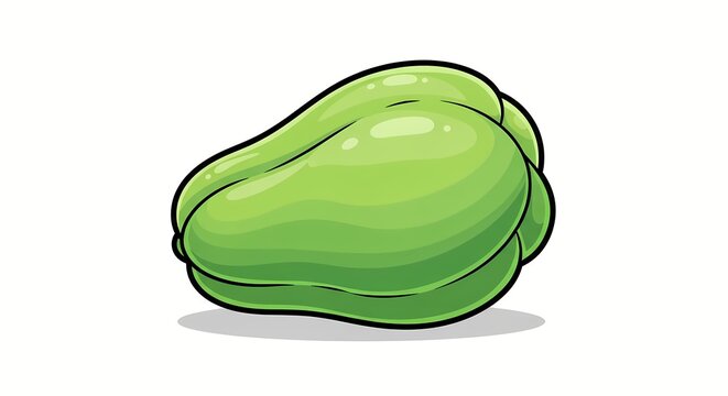 A vibrant cartoon illustration depicts a single ripe chayote squash showcasing its light green hue and distinctive ribbed texture high quality professional detailed modern elegant stylish