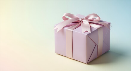 Fototapeta premium White gift box with elegant ribbon on a minimal background, symbolizing surprise, celebration, and special moments in a clean modern style.