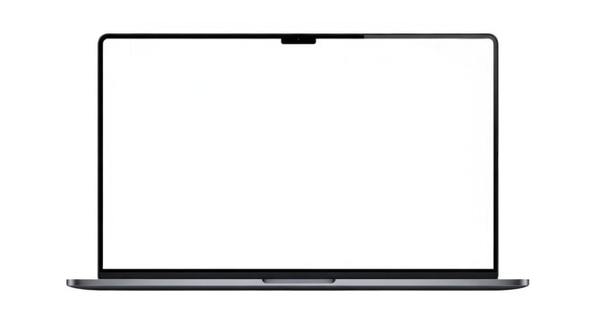 Modern sleek laptop computer with a large high resolution blank screen for professional display use isolated on transparent background,png