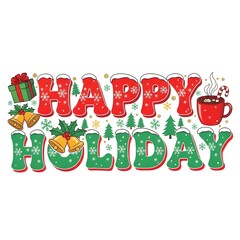 Naklejka premium Happy holiday season greeting with christmas elements