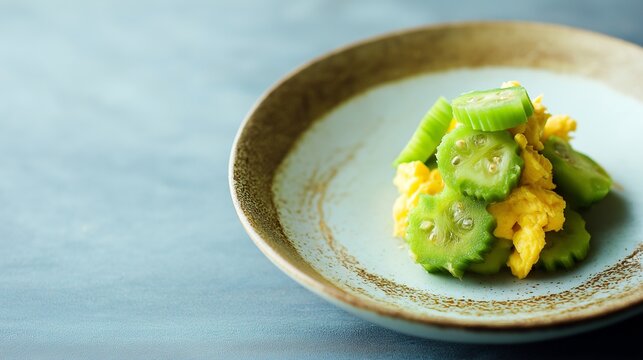 Stir-fried Momordica charantia (bitter melon) with soft scrambled eggs