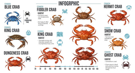 Crab Species Infographic Illustration with Habitat and Size Comparison © infah