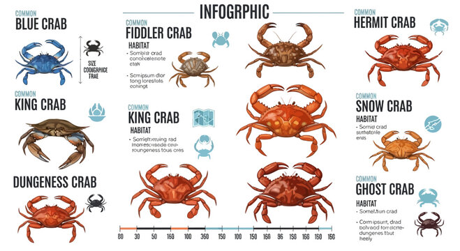 Crab Species Infographic Illustration with Habitat and Size Comparison