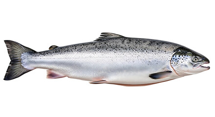Obraz premium fresh atlantic salmon a whole raw healthy fish rich in omega-3 fatty acids isolated on a white background.