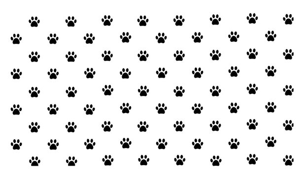Seamless diagonal black paw print pattern minimalist pet footprint background vector for textile and wrapping design