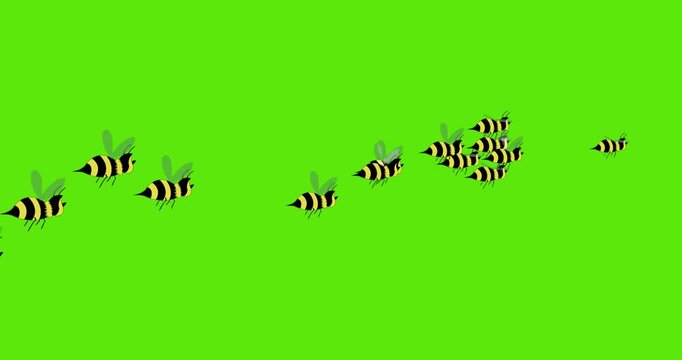 Cartoon bees flying on a green background