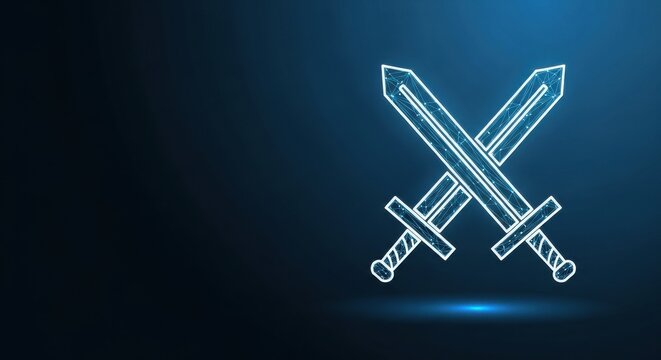 Two Crossed Swords Symbolizing Combat and Conflict on a Dark Digital Background