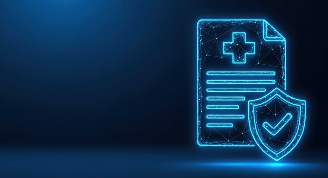 Digital Health Insurance Document Icon with Medical Cross and Shield
