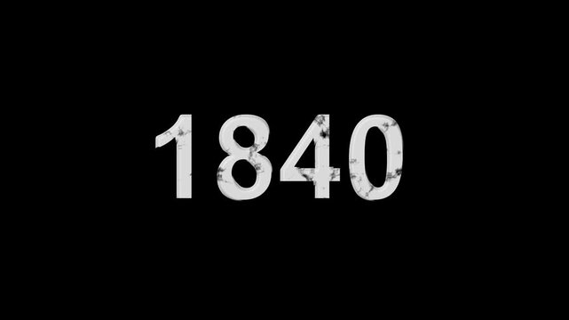 Vintage 1840 number animation on black background. Old film style historical year loop.