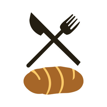 Knife fork crossed over bread