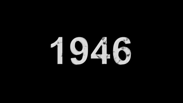 Vintage 1946 number animation on black background. Old film style historical year loop. White 1946 number text on black background. Minimal countdown or year concept animation.