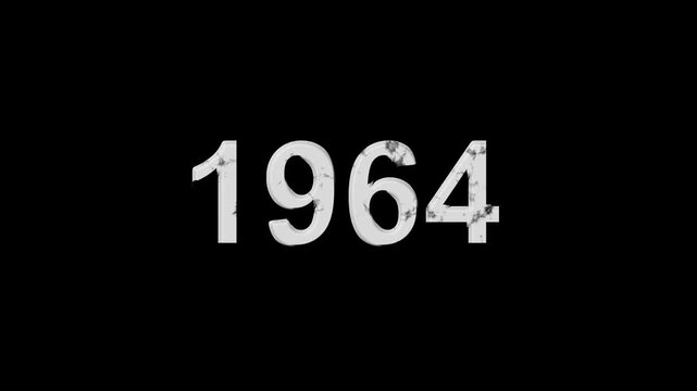 Vintage 1964 number animation on black background. Old film style historical year loop. White 1964 number text on black background. Minimal countdown or year concept animation.