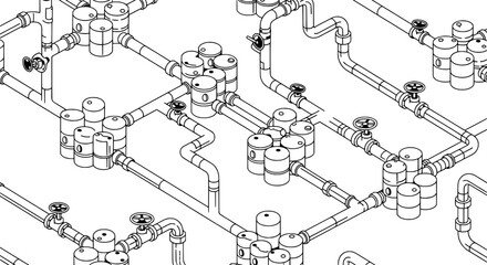 Obraz premium Industrial pipeline system with multiple valves and connections shown