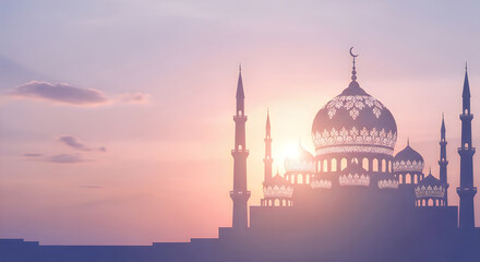 Naklejka premium Mosque at sunset with large dome and minarets