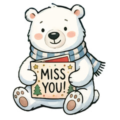 Naklejka premium Teddy bear holding balloons and gift in cute cartoon style