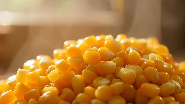 Pile of cooked yellow corn kernels
