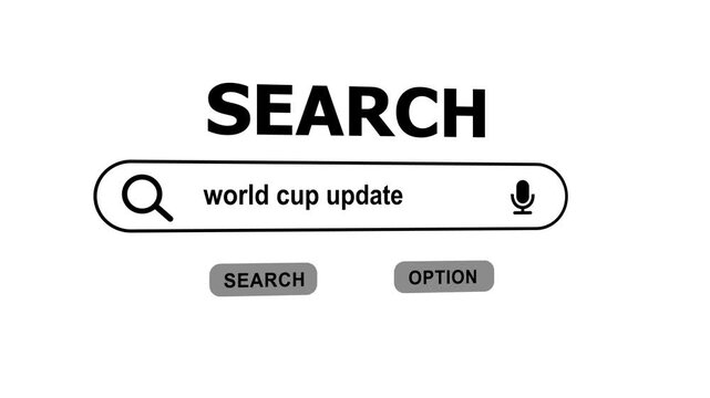 Search bar with cup update query on a white background with search and option buttons microphone magnifying glass 4k 3D background animation