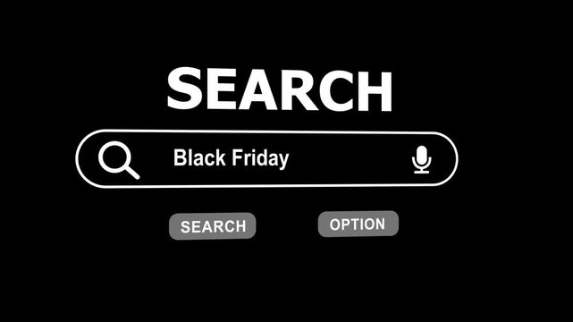 Search bar with Black Friday text and microphone icon on black background shopping sale