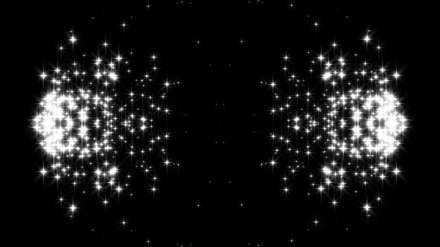 White glitter sparkle star animation, glowing fairy dust particles motion, cinematic twinkle light burst effect, abstract shimmer sparkle trail overlay, black background video 4k.