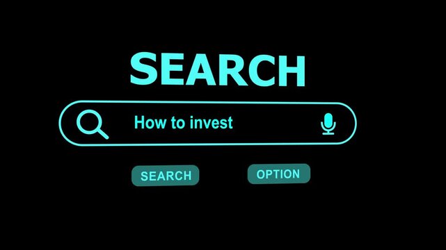 Search bar with " How to invest" text and microphone icon on black background input field
