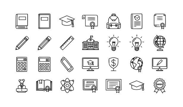 Education outline icon set thin line academic learning school and success symbols for web and mobile app design