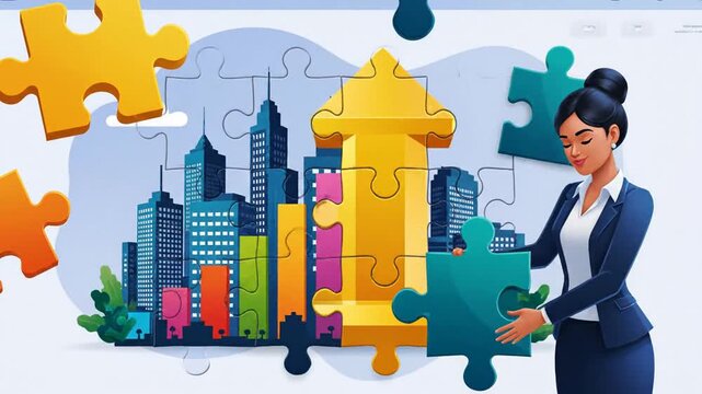 Strategic Business Achievement Concept with Person Assembling Jigsaw Puzzle Pieces Representing Success Path Growth Vector Illustration for Web Design Template and Professional Marketing Project