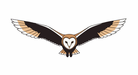 Fototapeta premium A stylized barn owl with wide open wings in flight, facing forward