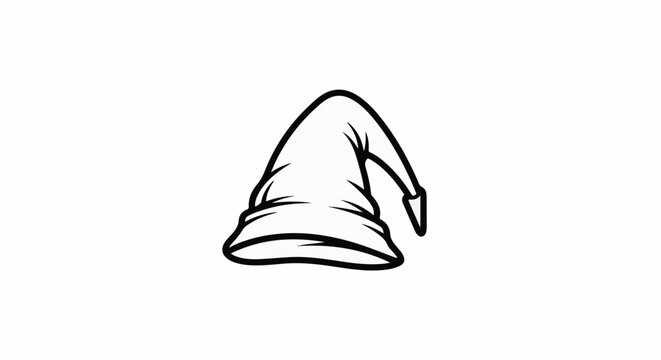 A simple black and white drawing of a pointed, floppy wizard's hat