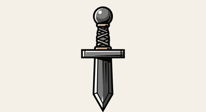 A stylized illustration of a gladius sword with a pommel and guard