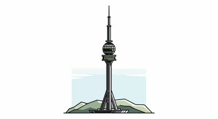 Naklejka premium A tall, slender tower rises from a rounded base, capped with a spherical observation deck and spire