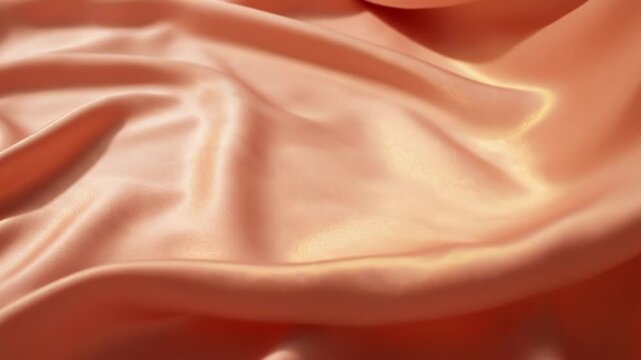 Soft peach colored silk fabric with smooth folds and creases