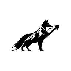 Fototapeta premium Fox Silhouette with Mountain Landscape and Upward Arrow - Symbol of Growth and Ambition