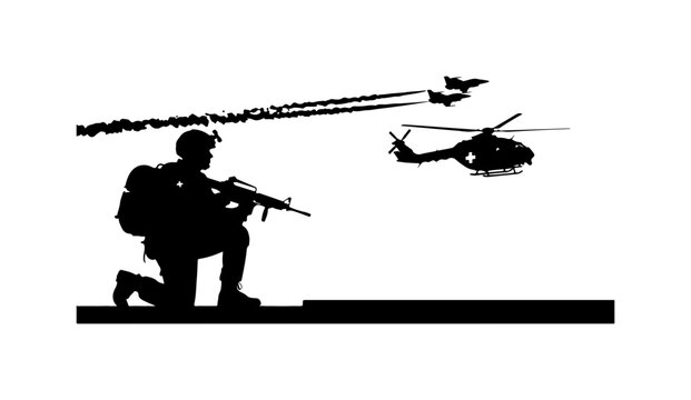 Military Soldier with Helicopter and Missile Launch