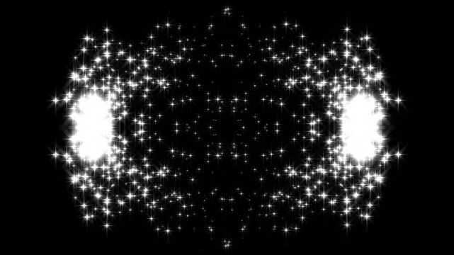 Shining white glitter sparkle star burst animation, glowing twinkle particles, cinematic shimmer sparkle overlay effect, professional glitter decoration asset, black background video 4k.
