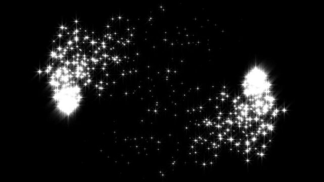 Shining white glitter sparkle star burst animation, glowing twinkle particles, cinematic shimmer sparkle overlay effect, professional glitter decoration asset, black background video 4k.