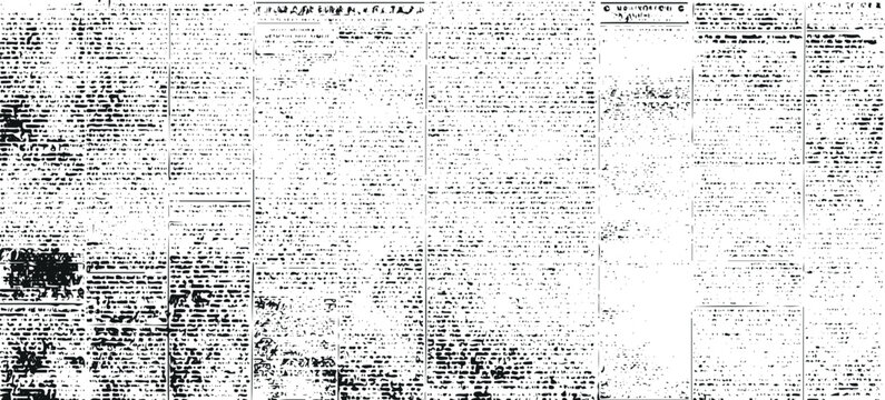 Black and white newspaper columns texture with distorted illegible text patterns