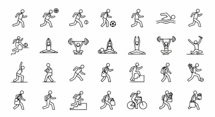 Fototapeta premium Diverse Sports and Activities - Line Art Icons Collection.