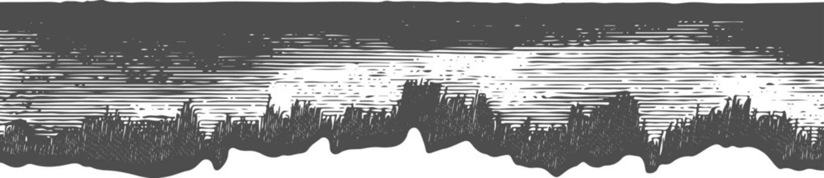 Dark grey engraved style horizontal border with jagged bottom edge