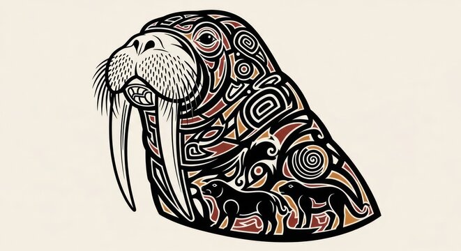 Illustration of Walrus with Intricate Patterns.