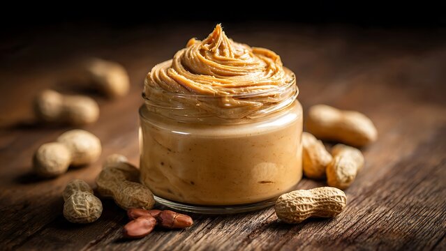 Creamy Peanut Butter in a Jar with Peanuts