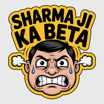 Funny cartoon meme sticker of frustrated Indian character with Sharma Ji Ka Beta text