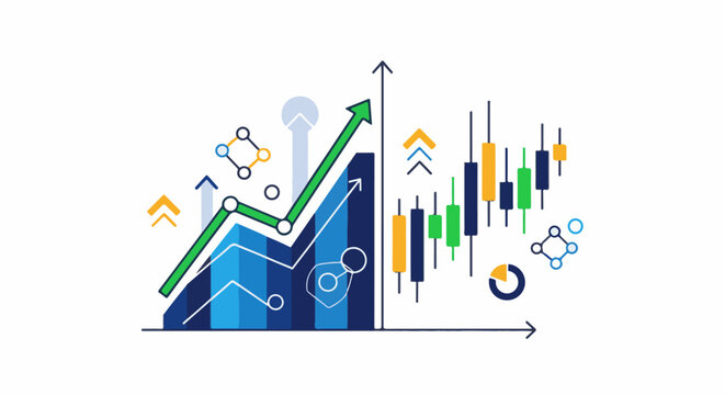 Abstract financial graph with upward trend and candlestick chart