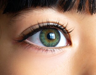Fototapeta premium A close-up of a human eye with green iris and black hair