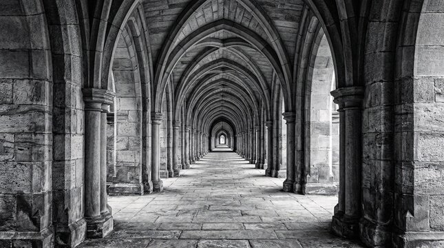 Symmetrical architectural arches extending forever into an endless tunnel smoothly represent structural business planning and huge vision.