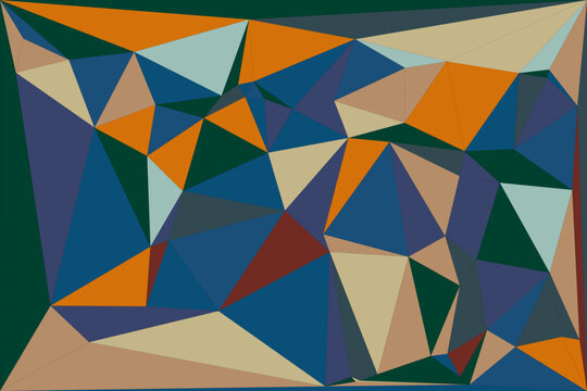 Abstract low polygon triangulation style with random colors creating geometric background design.