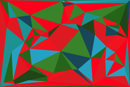 Abstract low polygon triangulation style with bold colors creating geometric background design.