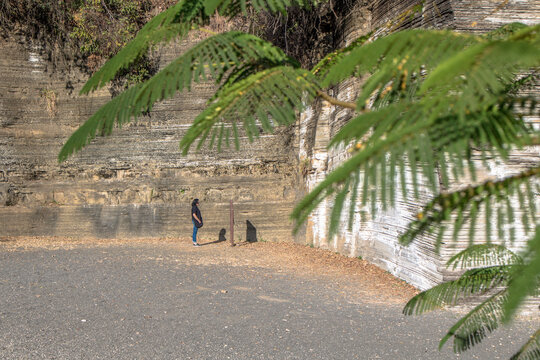 Varvito Geological Park in Itu Brazil showing layered glacial sedimentary rock formations and preserved ancient climate records