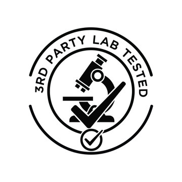 Illustration of vector 3rd party lab tested logo with microscope and checkmark