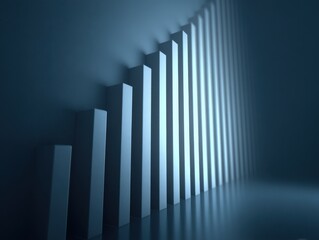Obraz premium Abstract design of illuminated vertical bars casting shadows in a dark, serene environment highlighting minimalism and depth