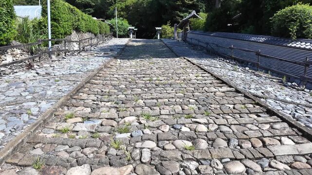 国宝・久能山東照宮へと続く1159段の厳しい石段 表参道の急な階段と石垣 静岡の歴史ある風景 動画素材 4K